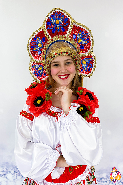 Головной убор Кокошник Русская красавица красный