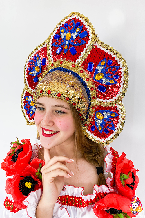 Головной убор Кокошник Русская красавица красный